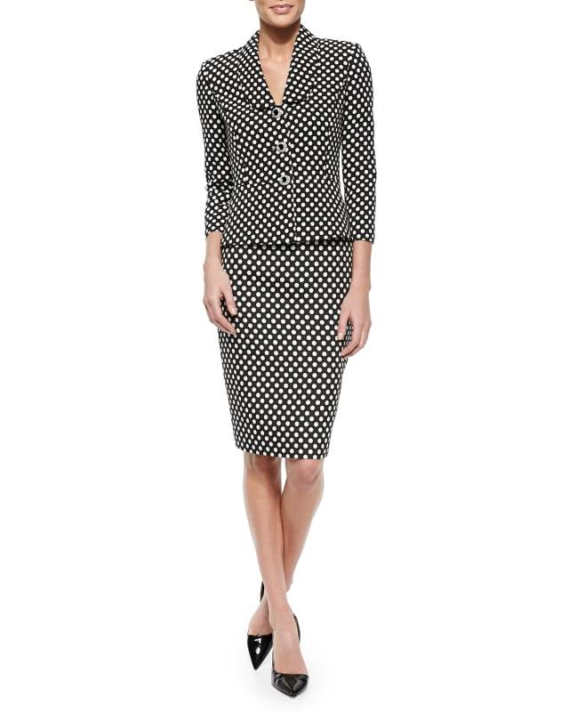 Polka-Dot Peplum Jacket & Skirt Suit Set